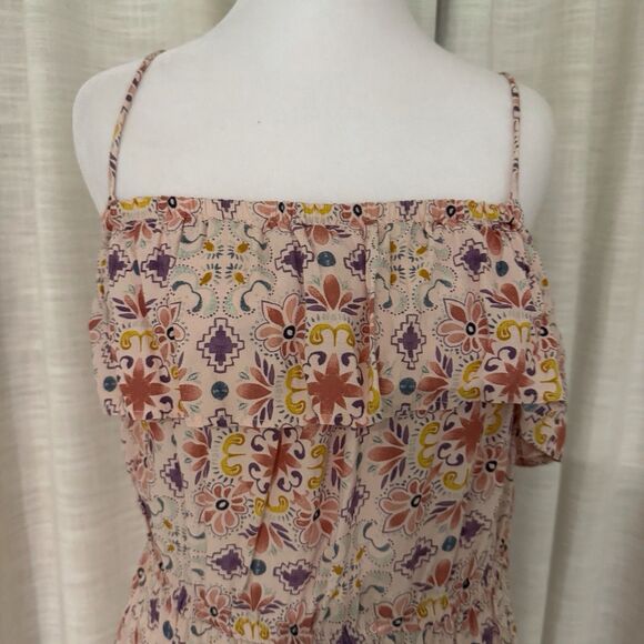 Loft Dress‎ Women Med Peach Pink Floral Maxi Tiered Ruffle Coquette CottageCore - Picture 7 of 11